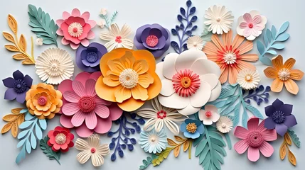 Fotobehang flower card design 3d template, in the style of feminine sticker art, paper sculptures, shaped canvas, floral motifs, color art, pastel-hued © EnelEva
