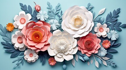 flower card design 3d template, in the style of feminine sticker art, paper sculptures, shaped canvas, floral motifs, color art, pastel-hued