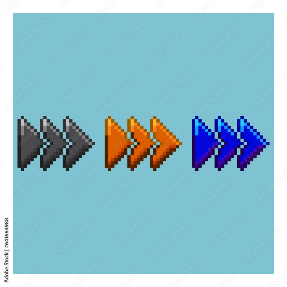 Fototapete pixel art sets of fast forward button with variation color items asset. black,orange,and blue on pix
