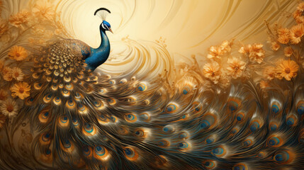 Pav&atilde;o decorativo  e muito estilizado pintado a ouro e prata.