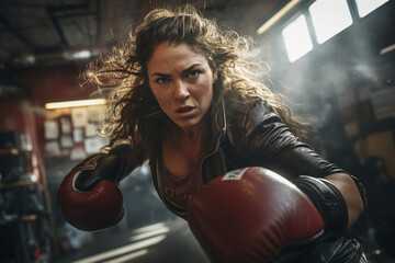 Woman training boxing at gym