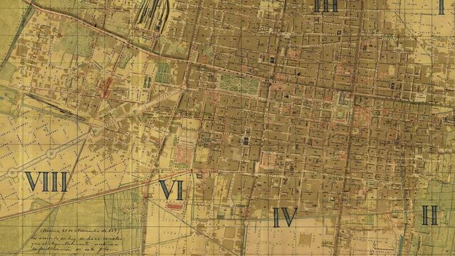 antique 19th century map of mexico city in mexico during porfiriato and its trains