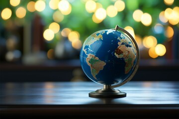 Earths reminder. Small blue globe embodies global consciousness on desk