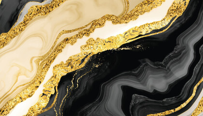 Abstract black and gold ink vector art background for cover design, card, flyer, poster and design Hand drawn vector. Fluid art Monochrome watercolour backdrop Black stone Marble.