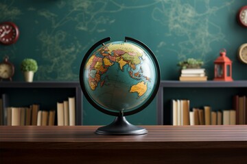Globe background complements a school board, fostering a learning environment