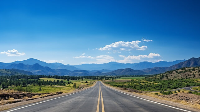 Road to the mountains Asphalt highway road mountain view natural scenery with blue sky