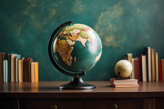 Globe background complements a school board, fostering a learning environment