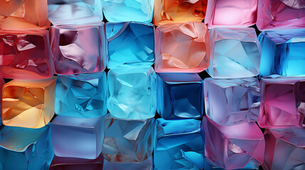 abstract geometric composition, cubes in blue and pink colors