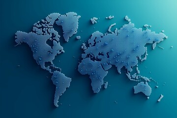 Illustration of a world map crafted from a sea of blue dots