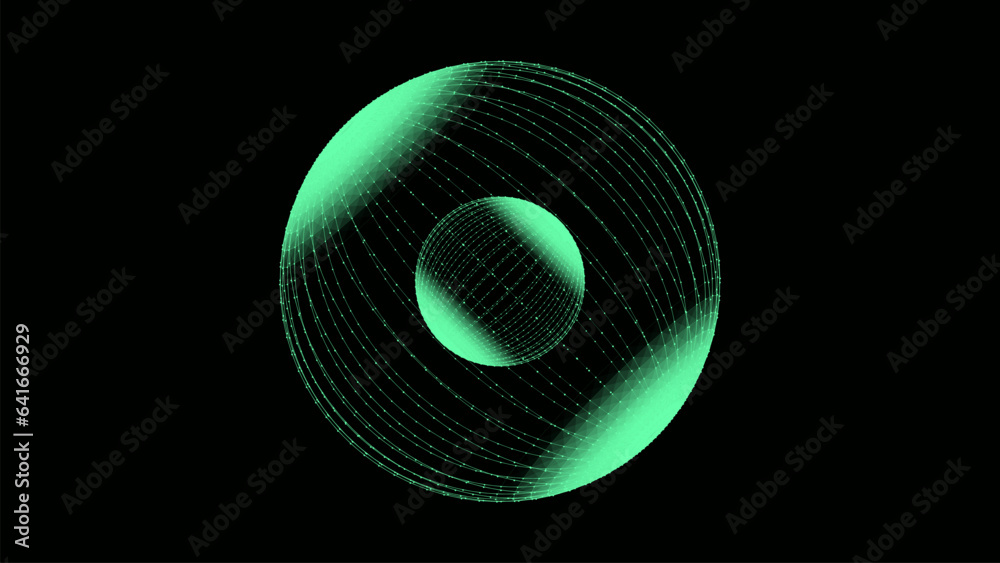 Poster Vector sci-fi sphere with particles and lines. Concept network connection. Frame sphere. Abstract technology background.