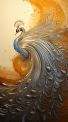 Pav&atilde;o decorativo  e muito estilizado pintado a ouro e prata.