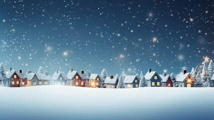 Fototapeta na wymiar Peaceful Winter Village Scene Merry Christmas Background, with copy space