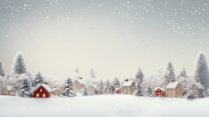 Peaceful Winter Village Scene Merry Christmas Background, with copy space