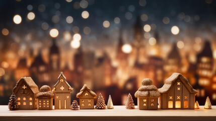 Obraz premium Brightly Lit Christmas Market Merry Christmas Background, with copy space