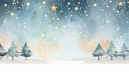 Twinkling Stars and Merry Christmas Blessings Postcard, watercolor style, with copy space