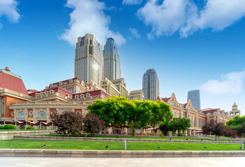 City square and historic buildings