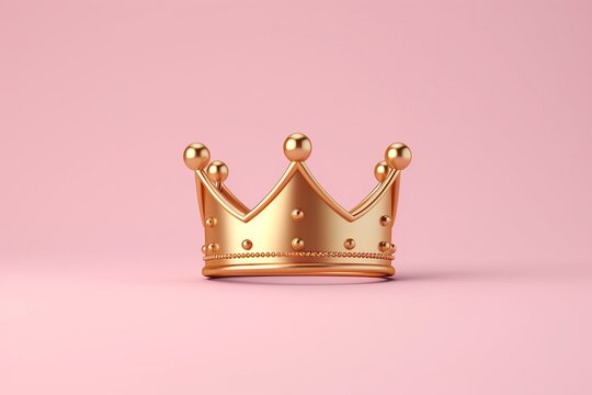Gold crown on pink background with victory or success concept. Luxury prince crown for decoration. 3D rendering, Generative AI