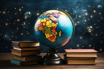 Symbolic fusion. Colorful books and globe depict knowledge and exploration