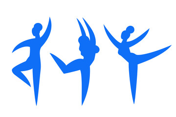 Dancing women.Contemporary silhouette organic shapes,hand drawn blue female roundelay.Flat human figures,bodies moving.Fashion modern trendy poster.Can use every girl apart.Isolated. Vector