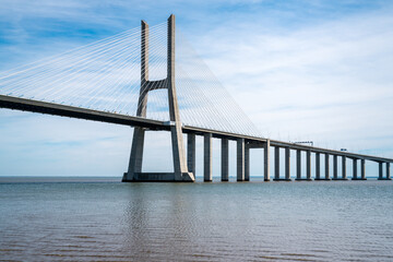 Vasco da Gama Bridge is a 17km long cable-stayed bridge over The river Tagus in Lisbon, Portugal 