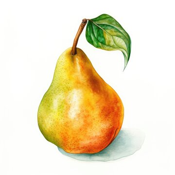 Watercolor Pear Illustration: Hand-Painted Fresh Fruit Artwork - Generative AI