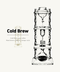 cold brew, cold brew coffee, coffee maker, vintage vector, hand draw