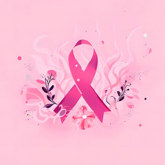 Pink awareness ribbon with pink background for breast cancer survivors hope