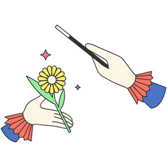 Flower appearing trick line filled illustration