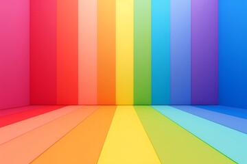 Abstract rainbow gradient multi colors of scene background with perspective room. Summer multi colors pattern backdrops. 3D rendering, Generative AI
