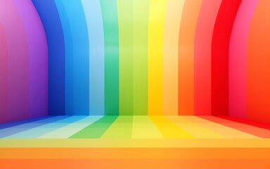 Abstract rainbow gradient multi colors of scene background with perspective room. Summer multi colors pattern backdrops. 3D rendering, Generative AI