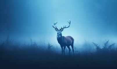 Deer Silhouetted Against Moonlit Backdrop