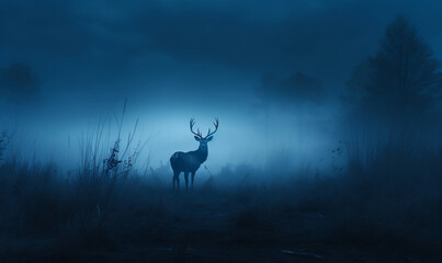 Deer Silhouetted Against Moonlit Backdrop