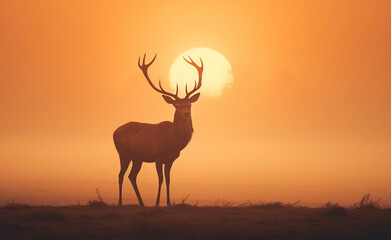 silhouette of a deer at sunset