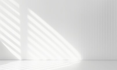 Abstract window sunlight on empty white wall 3d morning interior background display of blank sun light shadow modern panel backdrop for sunny room space wallpaper studio and cozy, Generative AI - obrazy, fototapety, plakaty