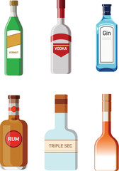 This is an illustration set of ingredients and alcohol for making cocktails.
