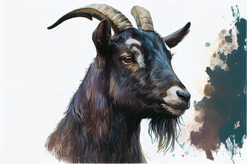 Black billy goat head portrait illustration