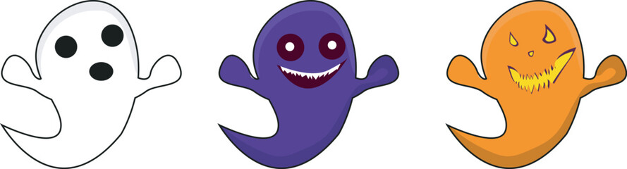 vector ghosts collection, Happy Halloween Set of flat Halloween scary ghostly monsters. Cartoon spooky character