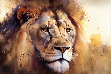Lion head watercolor painting