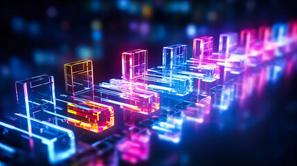 Cascading neon dominoes, setting off a chain reaction of light - obrazy, fototapety, plakaty
