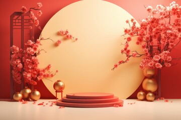 Chinese New Year Theme with Empty Space for Product Display and Presentation, Minimal Scene for Product Showcase, Studio Room Platform.