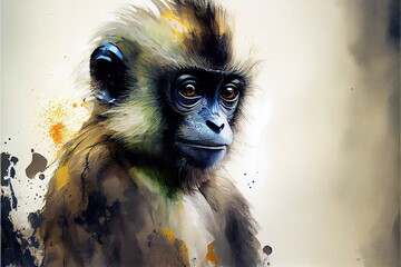 Baby monkey watercolor illustration