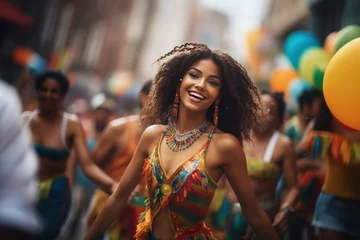 Fotobehang Brazilië Beautiful exotic woman dancing on the streets during carnival.