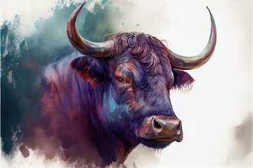 Bull head portrait watercolor illustration