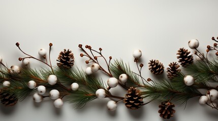 Christmas background with fir branches, pine cones. AI generated