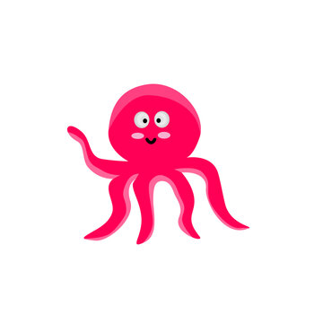 Funny octopus cartoon in pink illustration