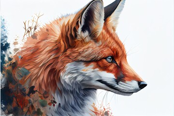 Red fox illustration on white background. Watercolor illustration.