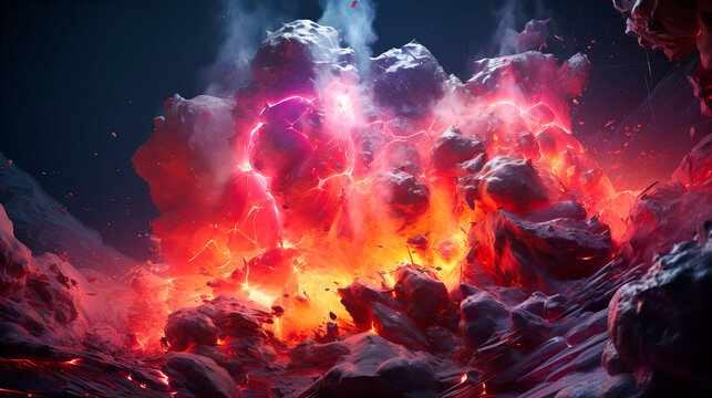 Eruptions of neon paint geysers, bursting forth from luminescent ground