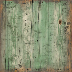 Fototapeta na wymiar Antique Green Weathered Timber Wall with Distressed Patina