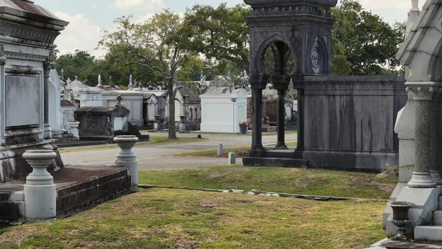 Drone view of crips at a New Orleans, cemetery
