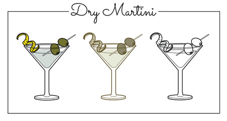 Alcohol drinks line art illustration. Vector illustration Dry martini